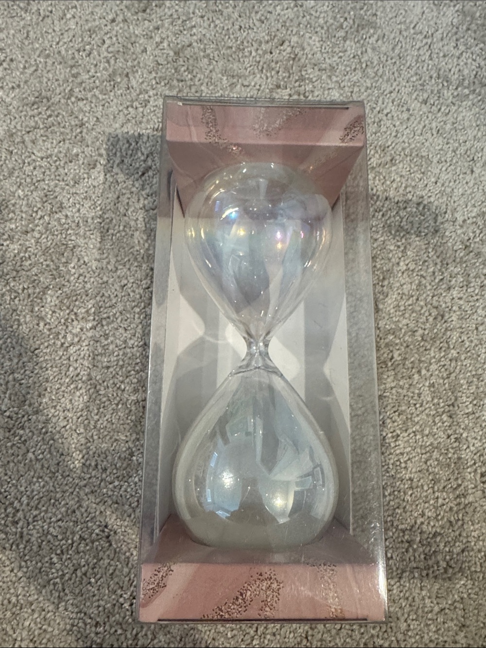 Iridescent Glass Hourglass Timer - Pearl White Decorative Accent